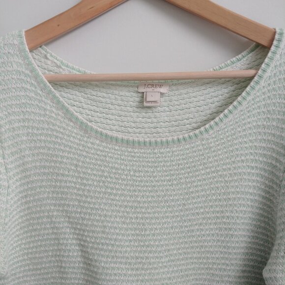 J Crew soft wool viscose blend sweater top light pale green white stripe… - Picture 4 of 13